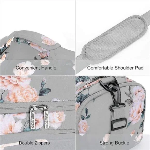 Gray Floral Print Sports Travel Tote Weekender Duffle Gym‎ Bag Crossbody Purse